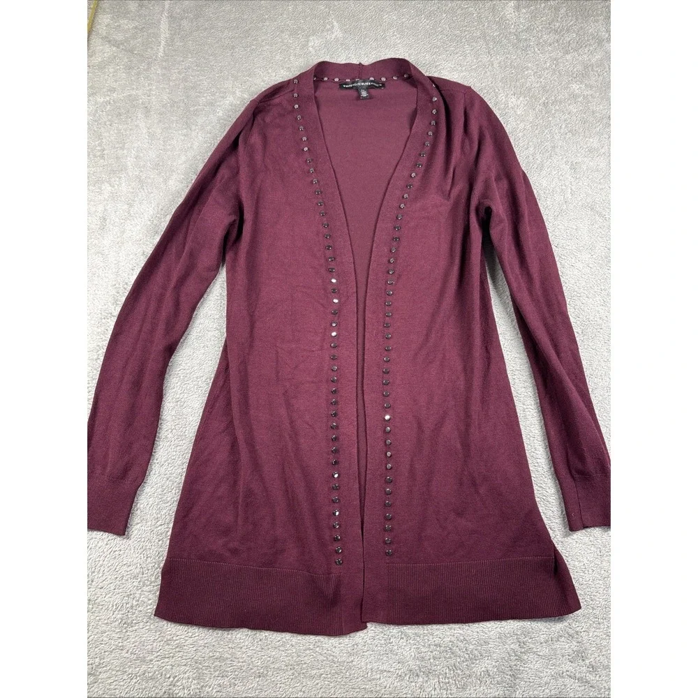 White House Black Market Deep Plum Open-Front Women's Cardigan w/ rhinestones XS